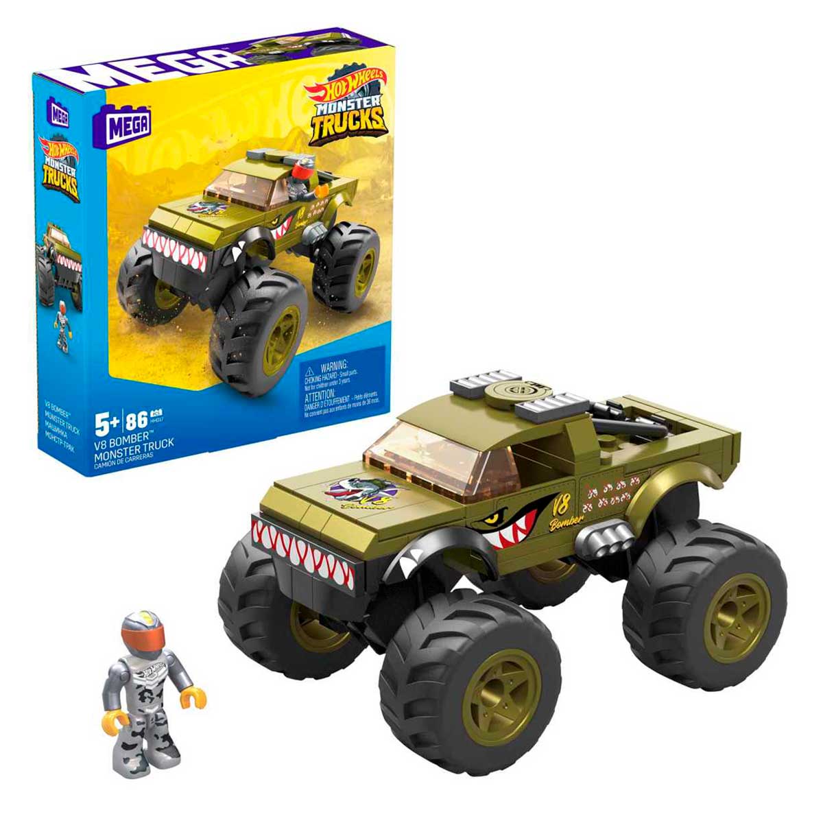 MEGA Monster Truck V8 Bomber Building Toy, 87 Pieces