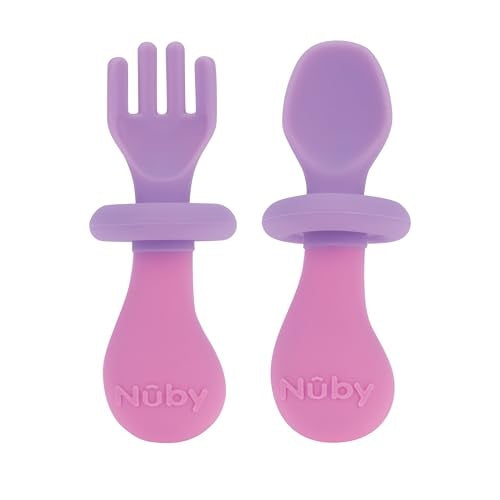 Nuby First Fork and Spoon with Safety Guards Pink/Purple