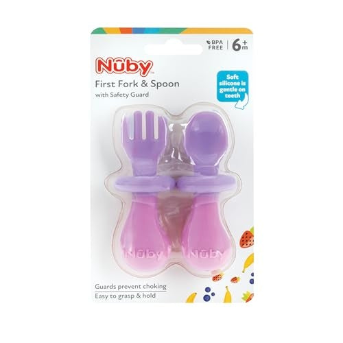 Nuby First Fork and Spoon with Safety Guards Pink/Purple