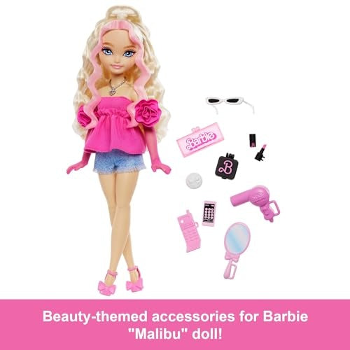 Barbie Dolls & Toys Malibu Fashion Doll with 8 Accessories