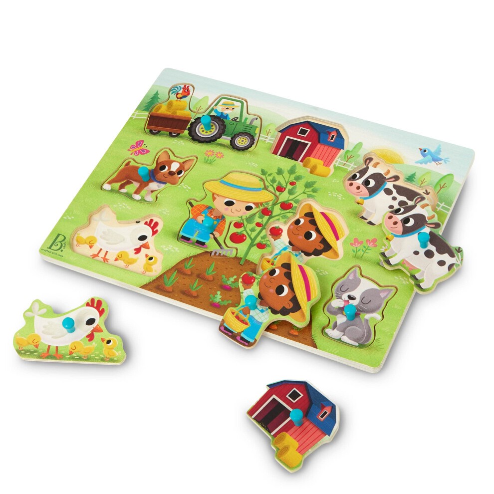 B. Toys- Peek & Explore - Barnyard- Wooden Peg Puzzle - Farm Puzzle for Toddlers  Kids - 8 Barnyard Pieces - Barn  Animals  Farmers & More - 2 Years +