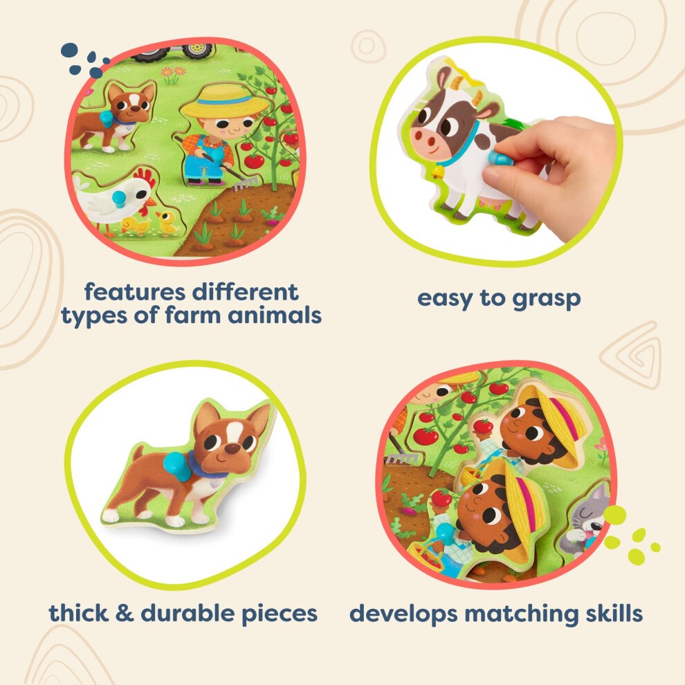 B. Toys- Peek & Explore - Barnyard- Wooden Peg Puzzle - Farm Puzzle for Toddlers  Kids - 8 Barnyard Pieces - Barn  Animals  Farmers & More - 2 Years +