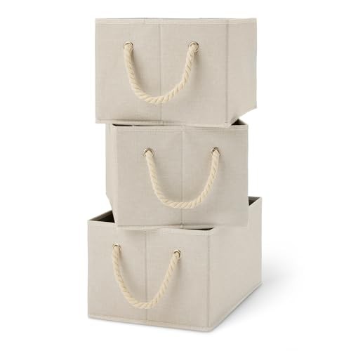 Amazon Basics Large Linen Storage Bins, Pack of 3