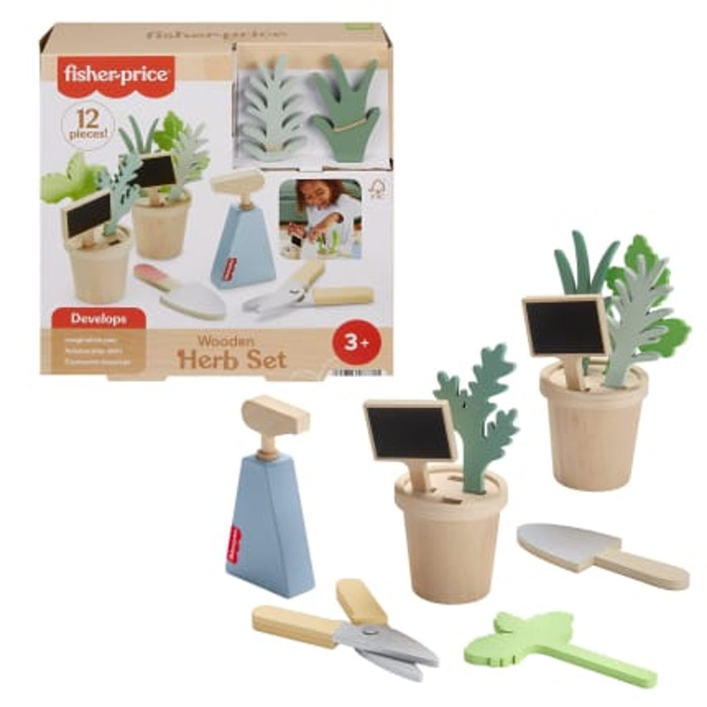 Fisher-Price Wooden Herb Garden Playset, 12 Pieces for Preschool