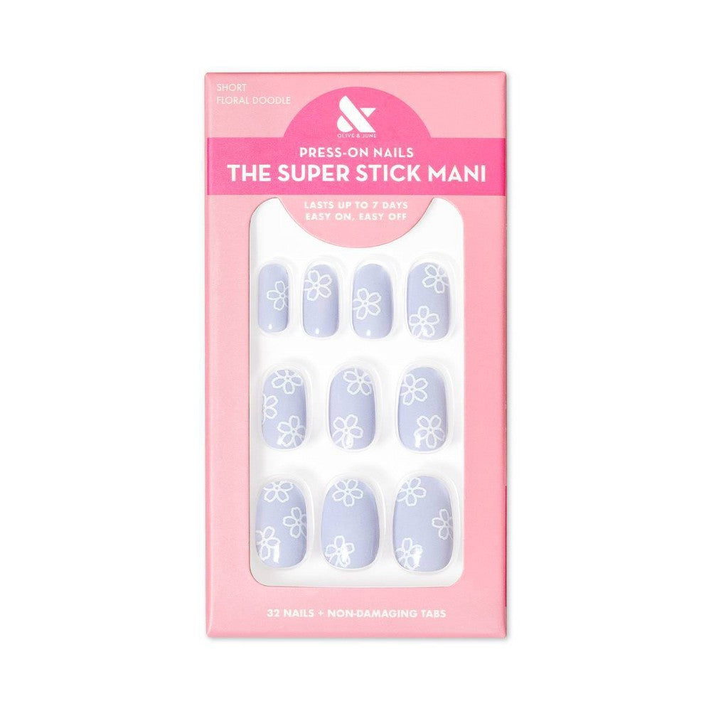 Olive & June Floral Doodle S Round Fake Nails, 32ct