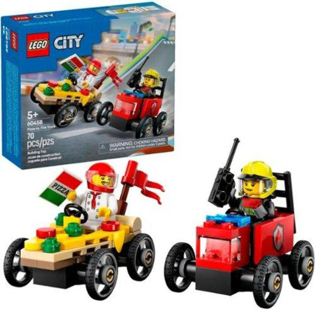 LEGO City Pizza Vs. Fire Truck Race Car Building Toy