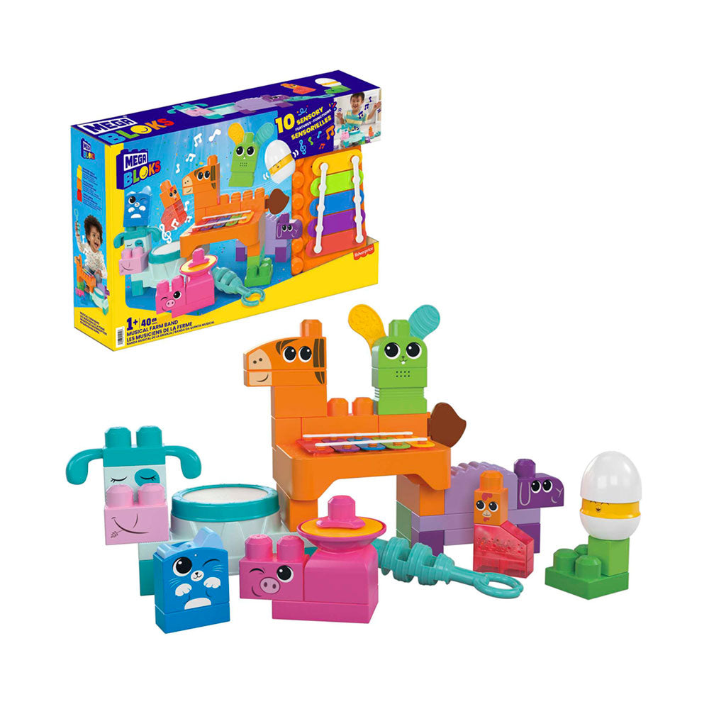 MEGA blocks Musical Farm Band Sensory Toy for Toddler, 45 Pieces