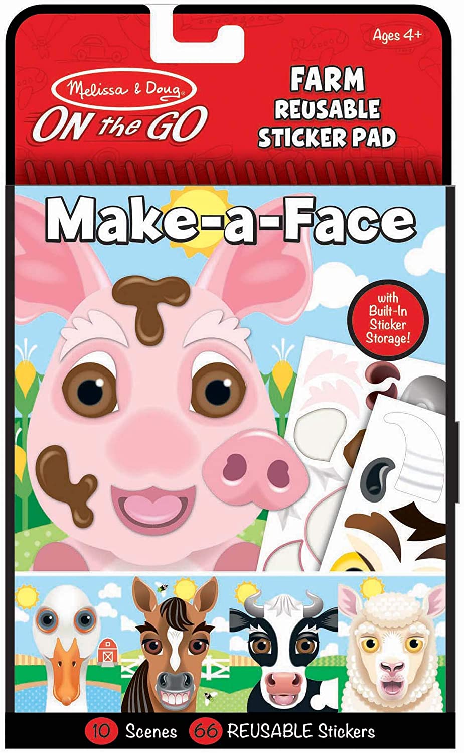 Melissa & Doug Reusable Farm Stickers, make a face activity pad