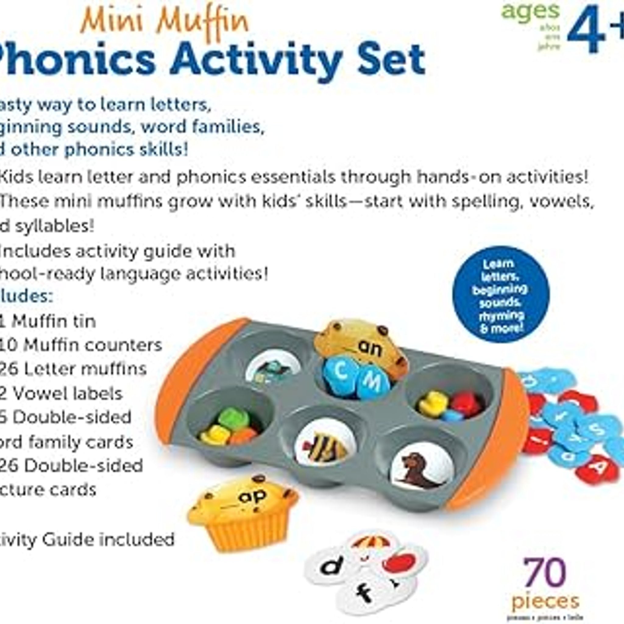 Learning Resources Mini Muffin Phonics Set, 70 Pieces, Ages 4+