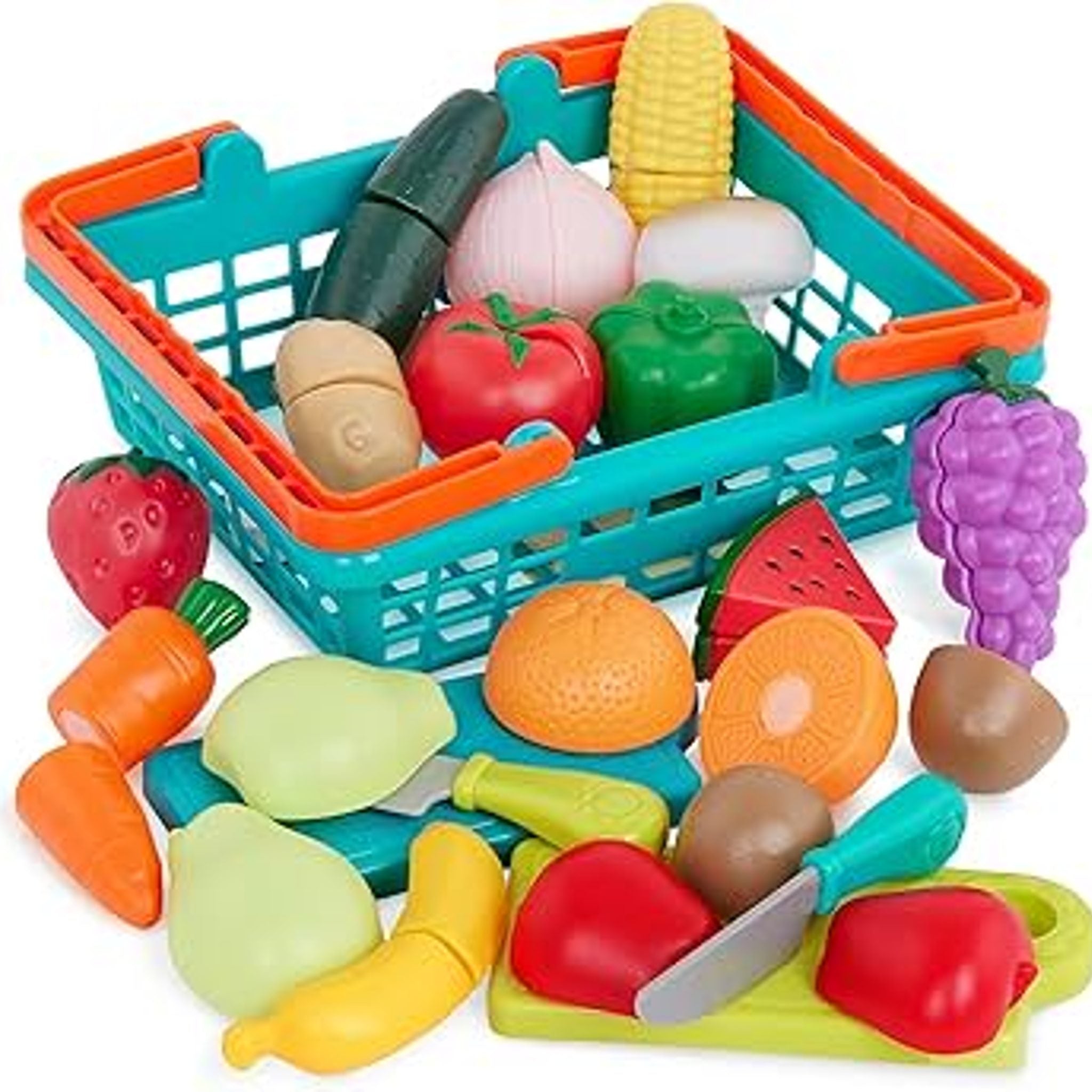 Battat Farmers Market Basket - 37-Pcs Pretend Play Food Set
