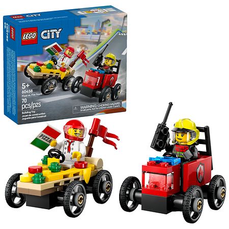 LEGO City Pizza Vs. Fire Truck Race Car Building Toy