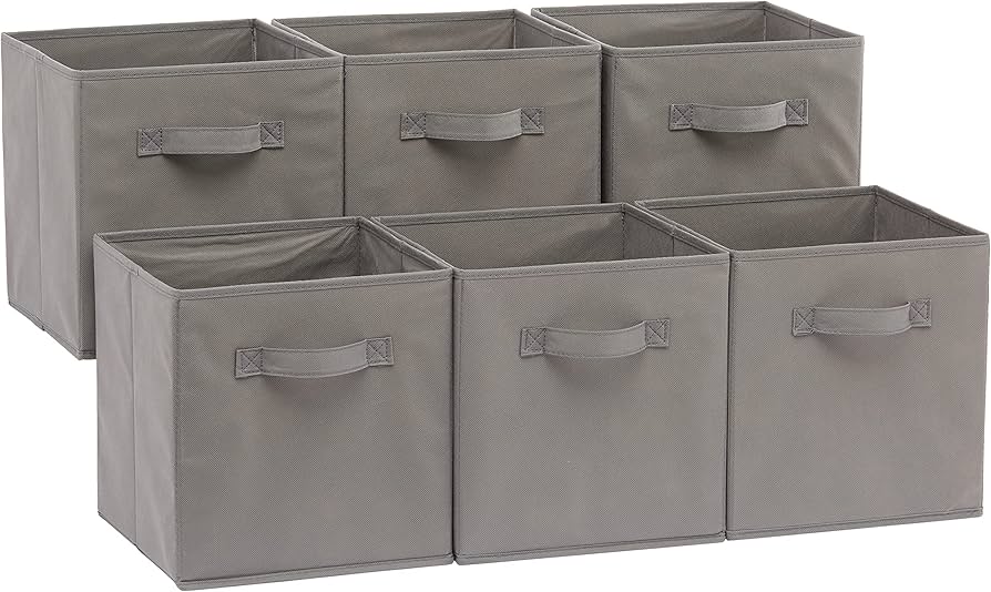 Amazon Basics Large Linen Storage Bins, Pack of 3