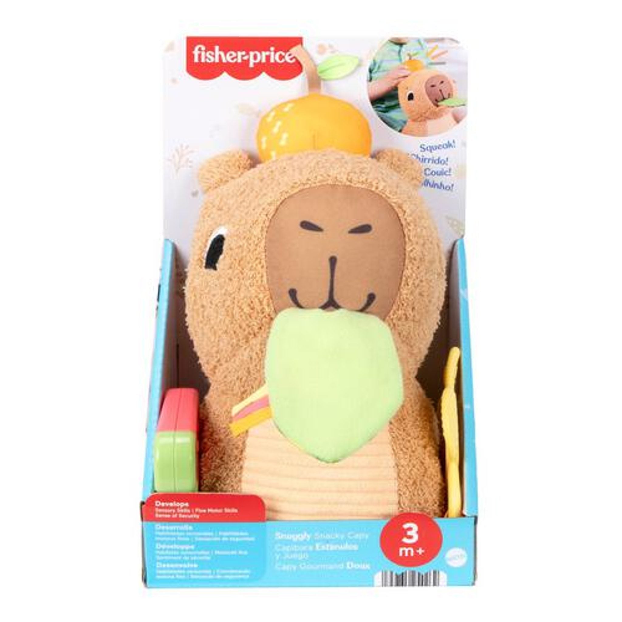 Fisher-Price Snuggly Snacky Capybara Plush, Big, Baby Sensory Toy