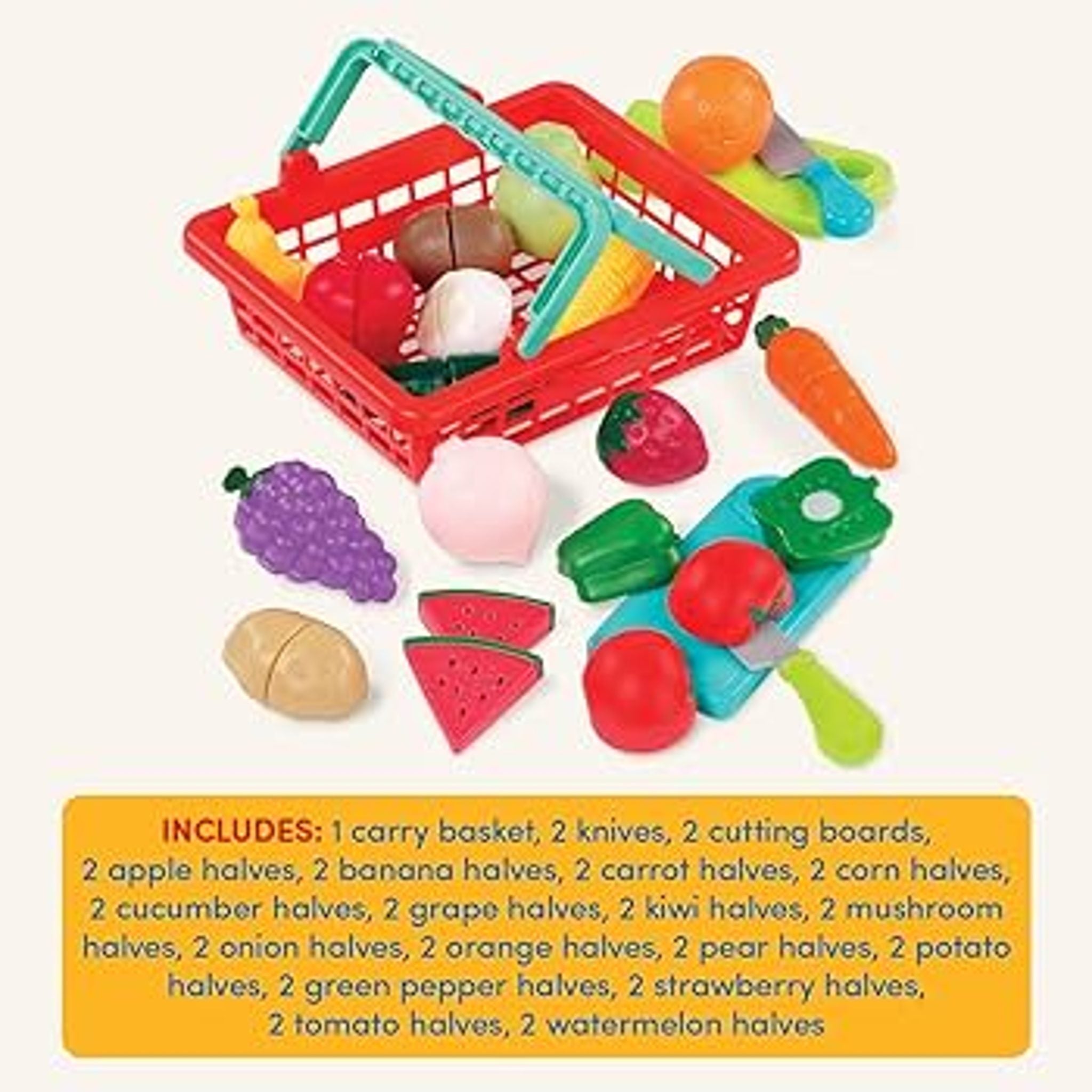 Battat Farmers Market Basket - 37-Pcs Pretend Play Food Set