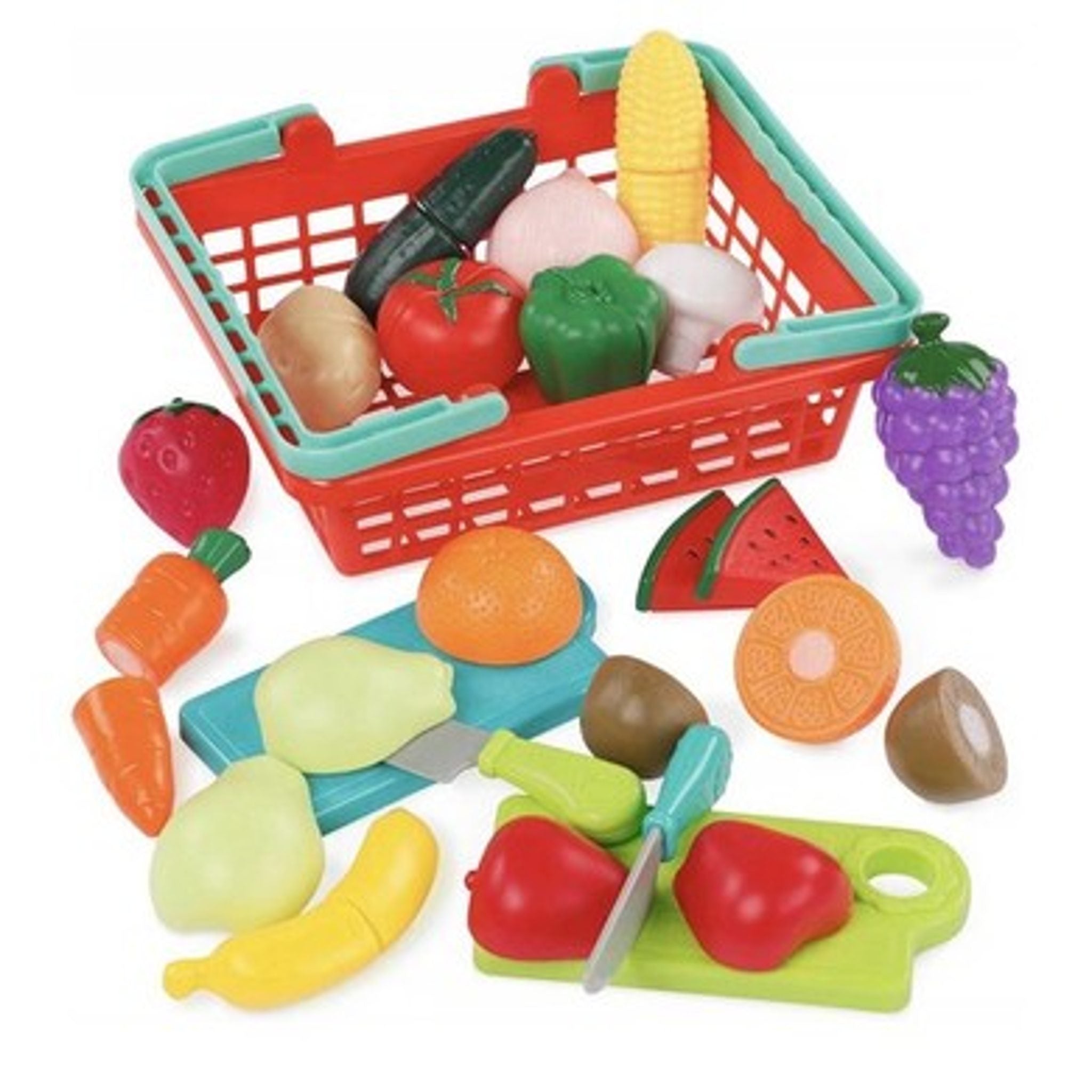 Battat Farmers Market Basket - 37-Pcs Pretend Play Food Set