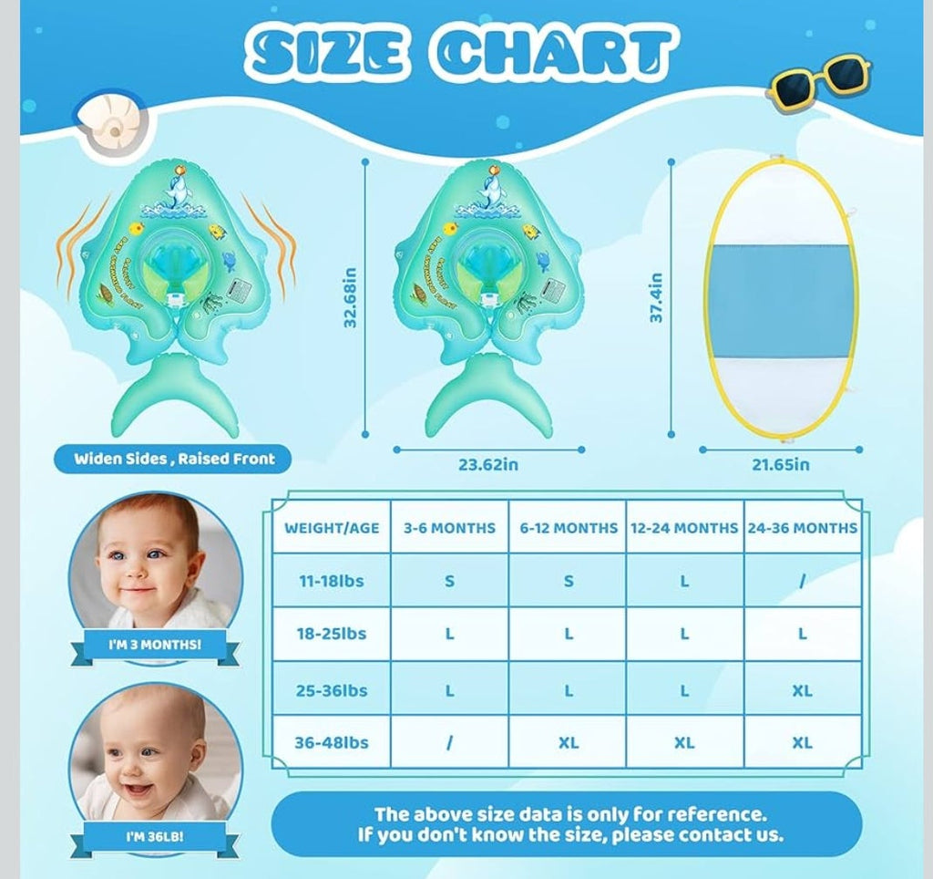 Blahvit No Flip Over Baby Pool Float with Canopy UPF50+ Sun Protection, Inflatable Baby Float with Sponge Safety Support Bottom